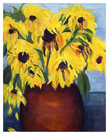 Large Sunflowers Red Vase